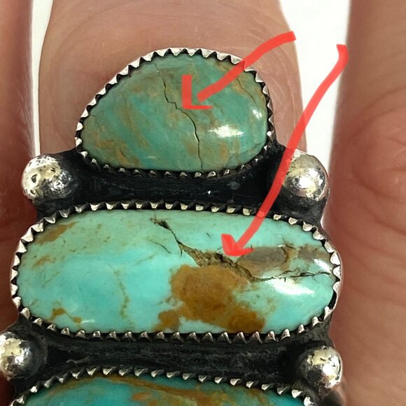 VTG Sterling Silver 925 LS Larry Sandoval Huge Unisex Turquoise Knuckle Ring - Picture 3 of 16